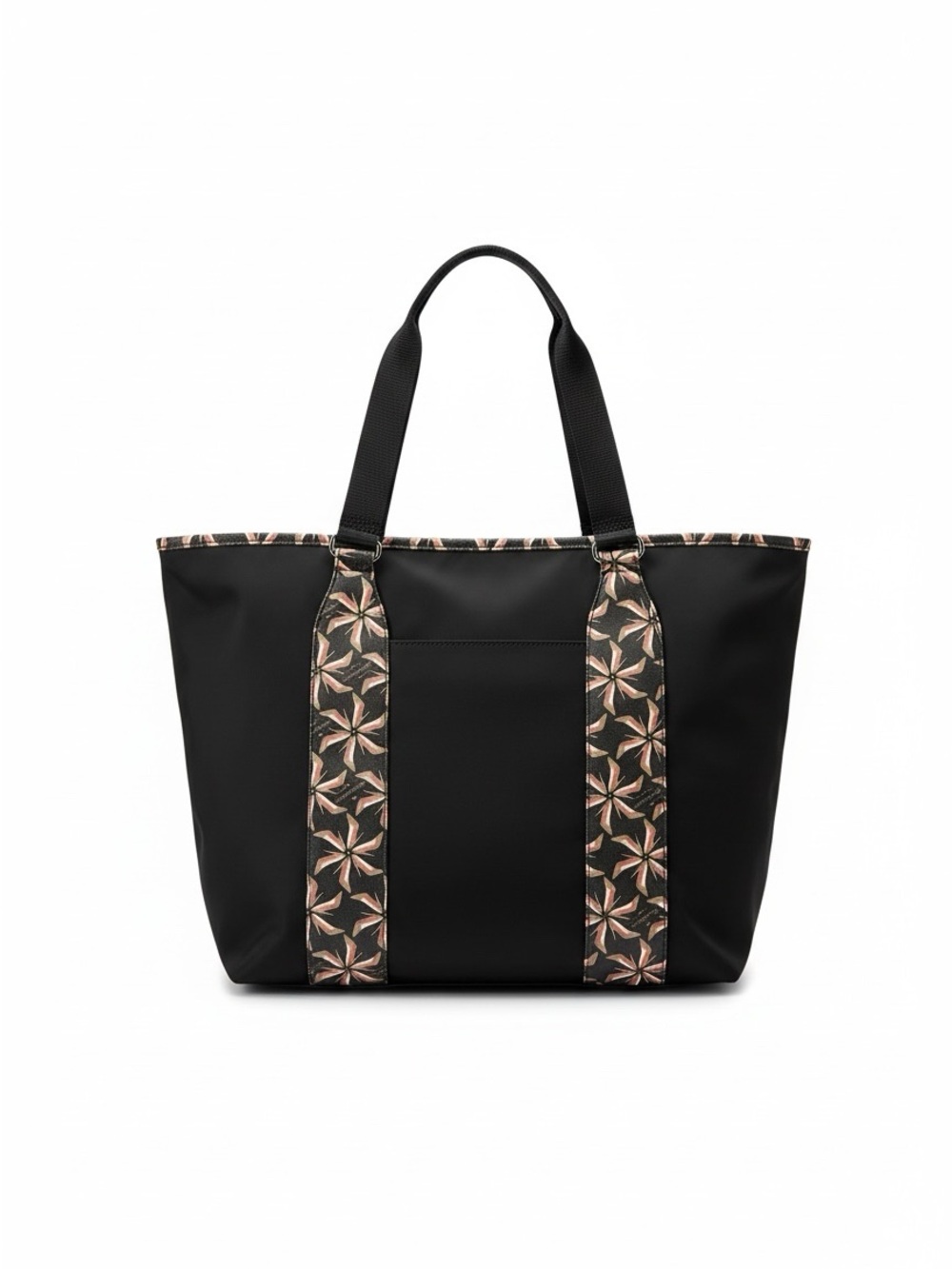 Kipling Black Tote with Floral-Patterned Straps